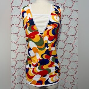 Original Penguin Women’s Sleeveless Golf Top NWT Bright White Bold Print Size L